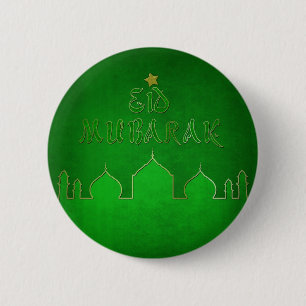 Eid Mubarak Green Gold Mosque Ronde Button 5,7 Cm