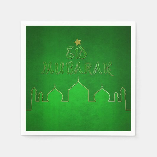 Eid Mubarak Green Gold Mosque Servetten (Voorkant)