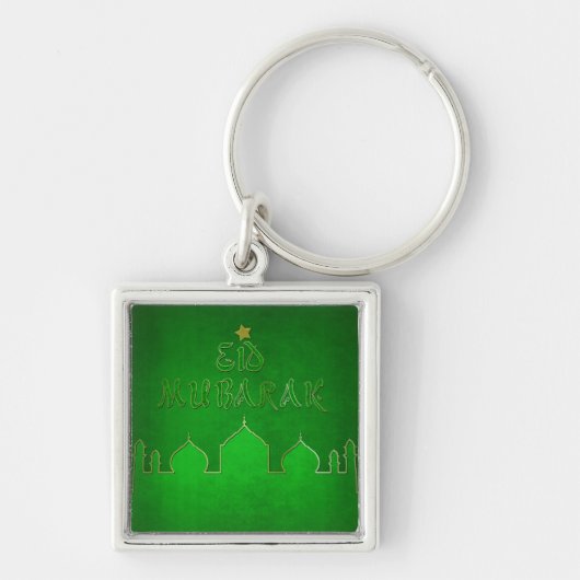 Eid Mubarak Green Gold Mosque Sleutelhanger (Voorkant)