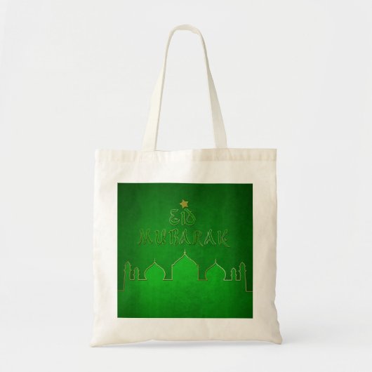 Eid Mubarak Green Gold Mosque Tote Bag (Voorkant)