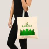 Eid Mubarak Green Gold Mosque Tote Bag (Voorkant (product))