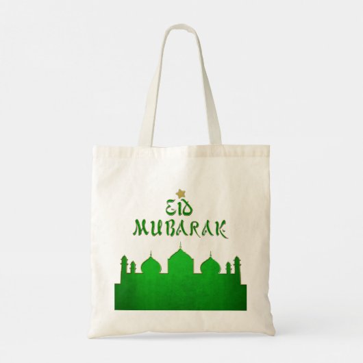 Eid Mubarak Green Gold Mosque Tote Bag (Achterkant)