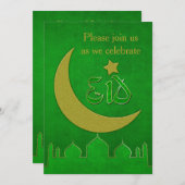Eid Mubarak Green Gold Mosque - Uitnodiging Kaart (Voorkant / Achterkant)