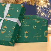 Eid Mubarak Groen + Gouden Elegante Lantaarns + Ma Cadeaupapier