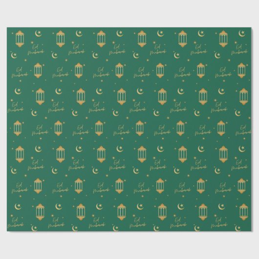 Eid Mubarak Groen + Gouden Elegante Lantaarns + Ma Cadeaupapier (Vlak)