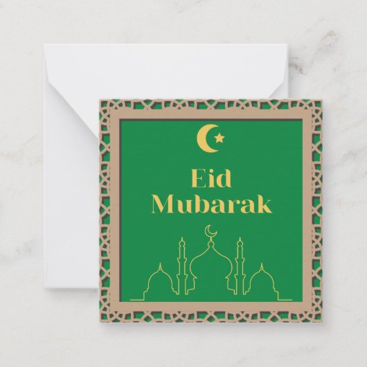 Eid Mubarak Groene Achtergrond met 3D effect lijst Notitiekaartje (Voorkant)