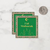 Eid Mubarak Groene Achtergrond met 3D effect lijst Notitiekaartje (Voorkant / Achterkant in situ)