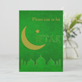 Eid Mubarak Groene Gouden Moskee - Iftar Uitnodigi Kaart (Staand voorkant)