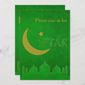 Eid Mubarak Groene Gouden Moskee - Iftar Uitnodigi Kaart (Voorkant / Achterkant)