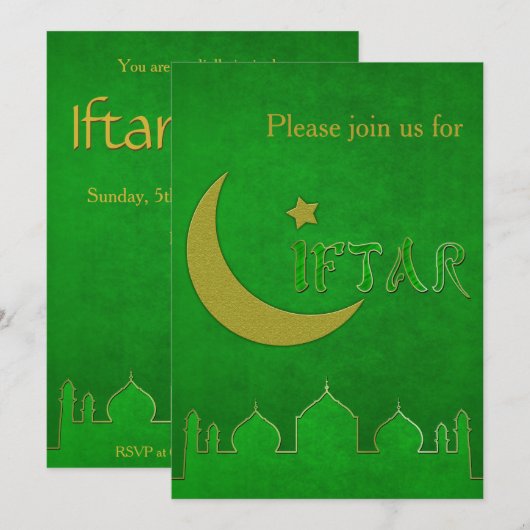 Eid Mubarak Groene Gouden Moskee - Iftar Uitnodigi Kaart (Voorkant / Achterkant)