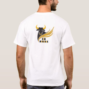 Eid mubarak groet ontwerp met stier icoon en goud t-shirt
