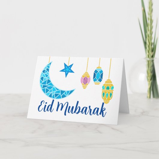 Eid Mubarak-groeten met Fanoos en Moon Kaart (Voorkant)