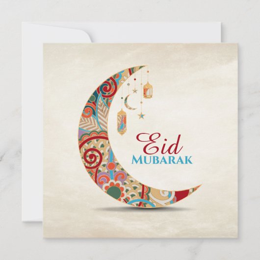 Eid Mubarak - Happy Eid - Colorful Crescent Feestdagenkaart (Voorkant)