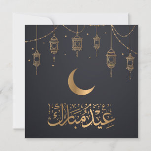 Eid Mubarak Happy Eid Golden Calligraphy Black Feestdagenkaart