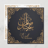 Eid Mubarak | Happy Eid Golden Calligraphy Black Feestdagenkaart (Voorkant / Achterkant)