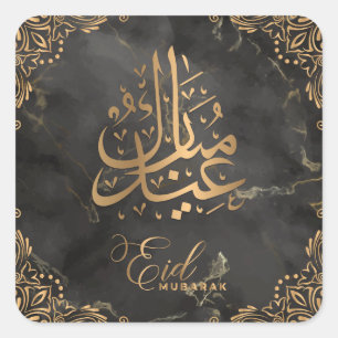 Eid Mubarak   Happy Eid Golden Calligraphy Black Vierkante Sticker