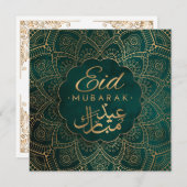 Eid Mubarak | Happy Eid Golden Calligraphy Green Feestdagenkaart (Voorkant / Achterkant)