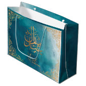 Eid Mubarak | Happy Eid Golden Calligraphy Green Groot Cadeauzakje (Voorkant Gekanteld)