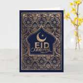 Eid Mubarak - Happy Eid - Goud en blauw Kaart (Gele Bloem)