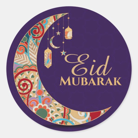 Eid Mubarak - Happy Eid - kleurrijk Ornament Ronde Sticker (Voorkant)
