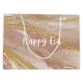 Eid Mubarak/Happy Eid Marble Pink Gift Bag Script Groot Cadeauzakje