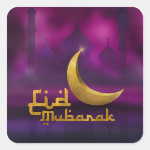 Eid Mubarak - Happy Eid - Paars en goud Vierkante Sticker