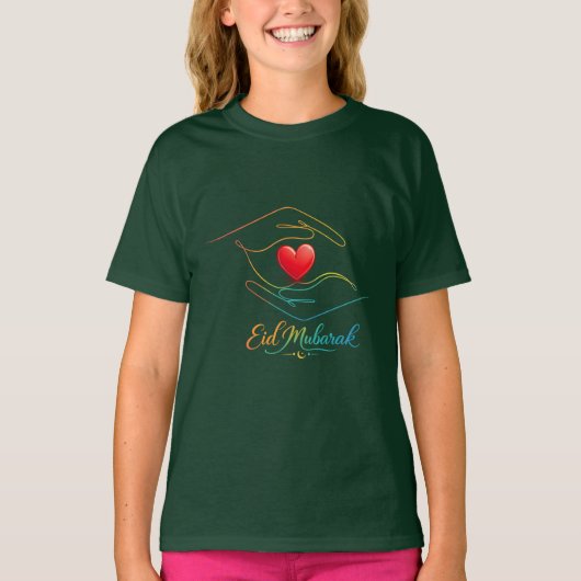 Eid Mubarak Hart Lijn Kunst Meisjes T-shirt (Voorkant)