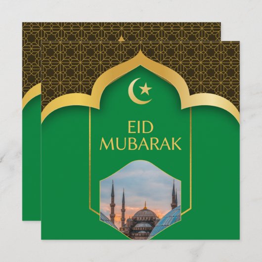 Eid Mubarak in Green Background Kaart (Voorkant / Achterkant)