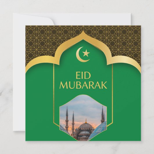 Eid Mubarak in Green Background Kaart (Voorkant)