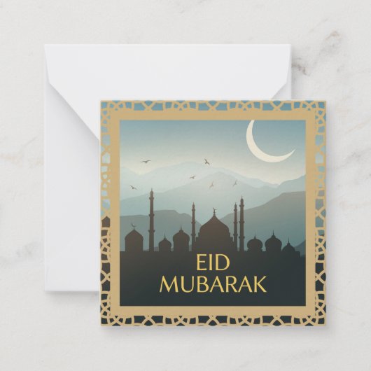 Eid Mubarak in Light Blue Background Notitiekaartje (Voorkant)