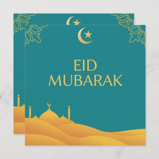 Eid Mubarak in Turquoise Background Kaart (Voorkant / Achterkant)