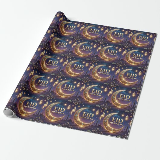 Eid Mubarak Islamic celebration Gold And navy Cadeaupapier (Uitgerold)
