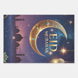 Eid Mubarak Islamic celebration Gold And navy Inpakpapier Vel