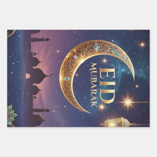 Eid Mubarak Islamic celebration Gold And navy Inpakpapier Vel (Voorkant 2)