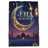 Eid Mubarak Islamic celebration Gold And navy Medium Cadeauzakje (Voorkant)
