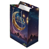 Eid Mubarak Islamic celebration Gold And navy Medium Cadeauzakje (Achterkant Gekanteld)