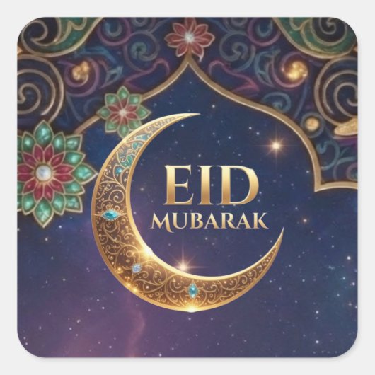Eid Mubarak Islamic celebration Gold And navy Vierkante Sticker (Voorkant)
