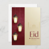 Eid Mubarak Islamic Lantern Red Feestdagenkaart (Voorkant / Achterkant)