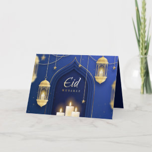  Eid Mubarak Islamic Lantern Star Candle Blue  Feestdagen Kaart