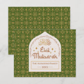 Eid Mubarak Islamitische Feestdag Elegante Groen e Feestdagenkaart (Voorkant / Achterkant)