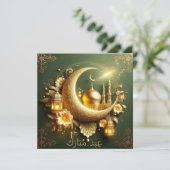 Eid Mubarak Islamitische Lantaarn Masjid Halve maa Feestdagenkaart (Staand voorkant)