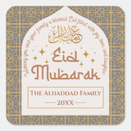 Eid Mubarak Islamitische Vakantie Elegant Grijs en Vierkante Sticker