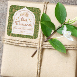Eid Mubarak Islamitische Vakantie Elegant Groen en Vierkante Sticker