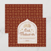 Eid Mubarak Islamitische Vakantie Elegant rood en Feestdagenkaart (Voorkant / Achterkant)