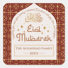 Eid Mubarak Islamitische Vakantie Elegant rood en  Vierkante Sticker