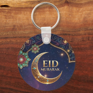 Eid Mubarak Islamitische viering Goud en marinebla Sleutelhanger