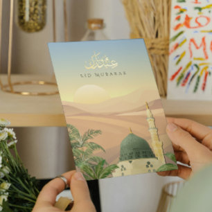 Eid Mubarak kaart met Masjid An-Nabawi   Goud foli