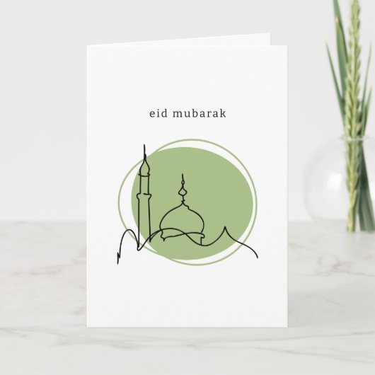 Eid Mubarak Kaart | Minimalistische moskee lijnkun (Voorkant)