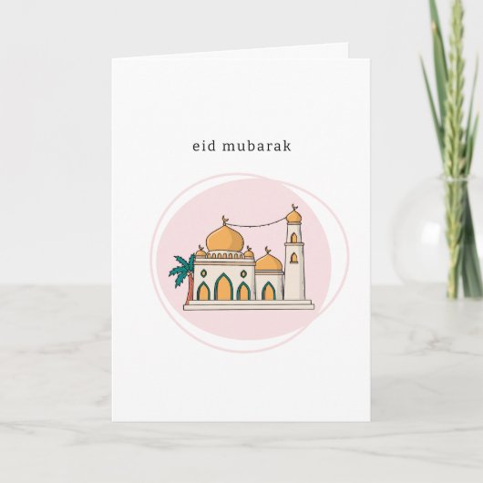 Eid Mubarak Kaart | Moderne Moskee Line Art (Voorkant)