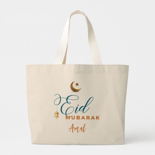 Eid Mubarak Kalligrafie Moslim Viering Grote Tote Bag (Achterkant)
